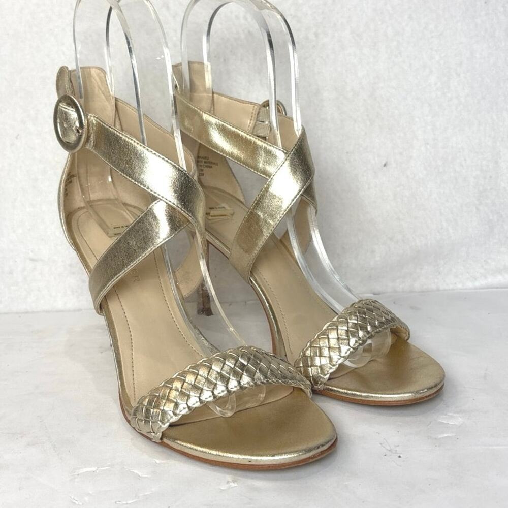 Marc Fisher Brave 2 Muted Gold Metallic Criss Cross Ankle Strap Heeled Size 7
